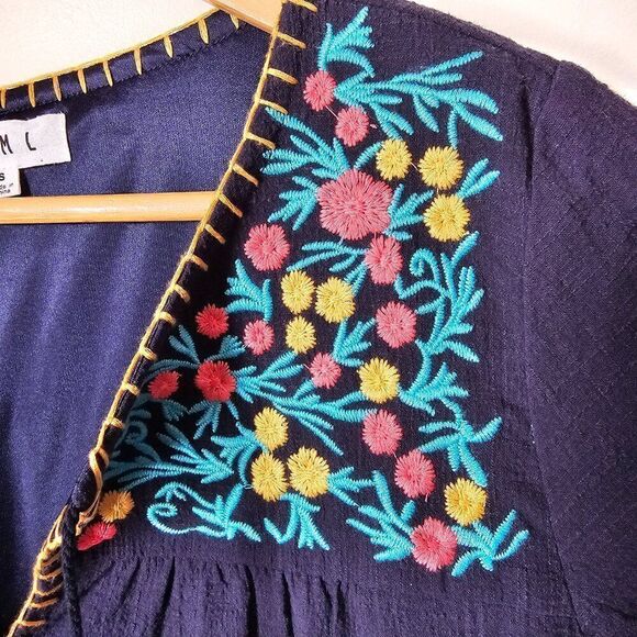 EUC THML BLUE COTTON EMBROIDERED BOHO SHORT DRESS SIZE SMALL - Picture 6 of 16